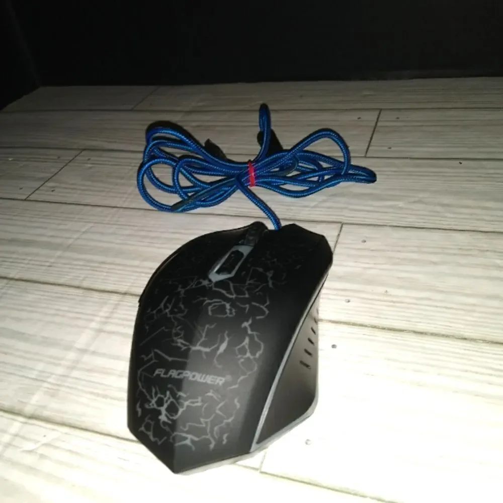 CPI Flagpower USB Wired Optical Gaming Computer Laptop Mouse Blue Cord